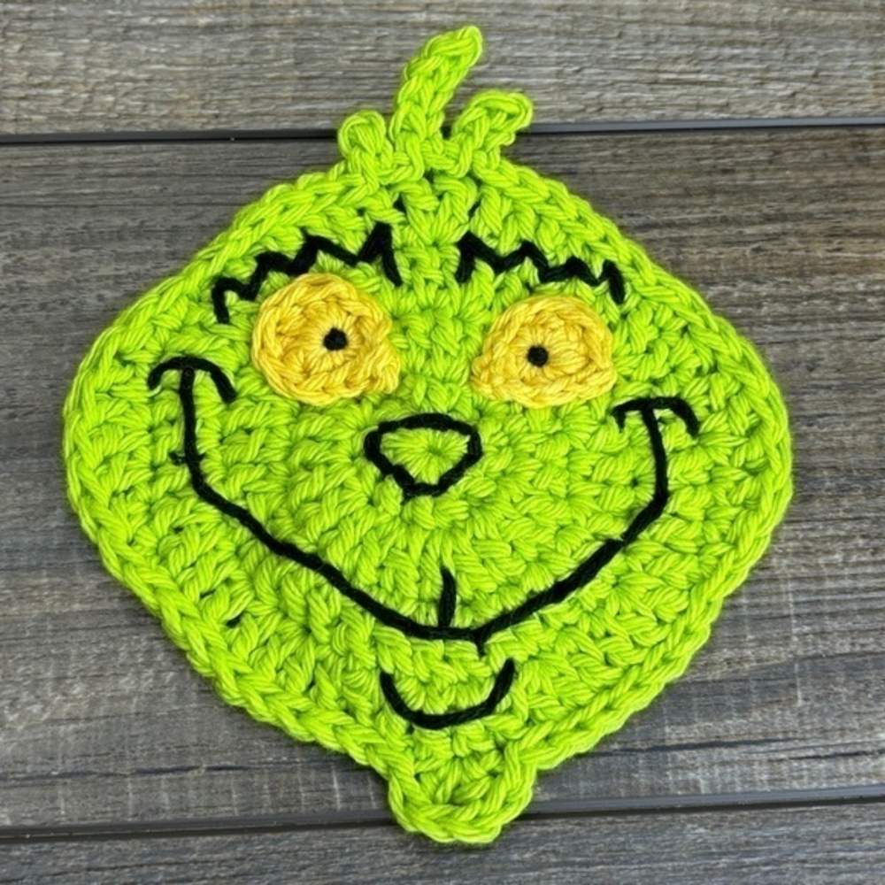 Grinch Coasters Christmas Holiday Handcrafted Crochet by Seller Cotton‎